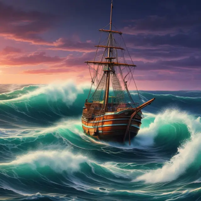 A sturdy tether holding a floating crypto market steady amidst turbulent, volatile waves
