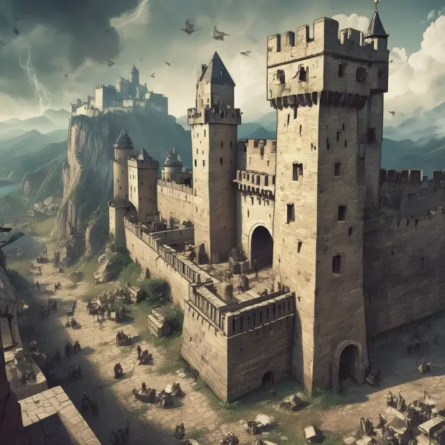 A central fortress symbolizing Tether faces assault from both hackers and market manipulators, highlighting the security concerns and risks associated with using this popular stablecoin.