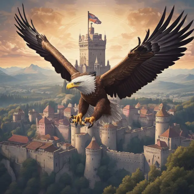 European eagle with digital euro and interlinked Tezos nodes