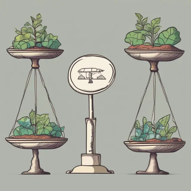 A pair of scales with short-term profits on one side and long-term sustainability on the other, symbolizing the balance required for modern business success.