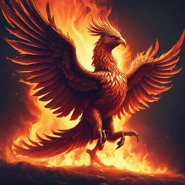 A Phoenix rising from ashes symbolizes rebirth. This image represents companies that neglect long-term strategy, facing financial hardship but eventually rebuilding with a balanced approach.