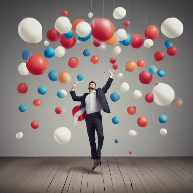 A juggler skillfully manages various insurance policies, representing the need to understand exclusions and limitations.