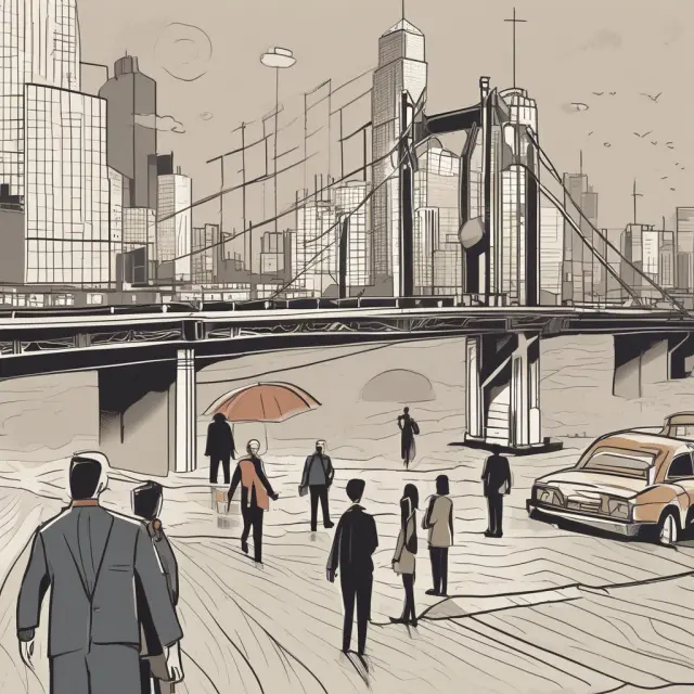 Insurance broker connecting clients to multiple insurers through a metaphorical bridge