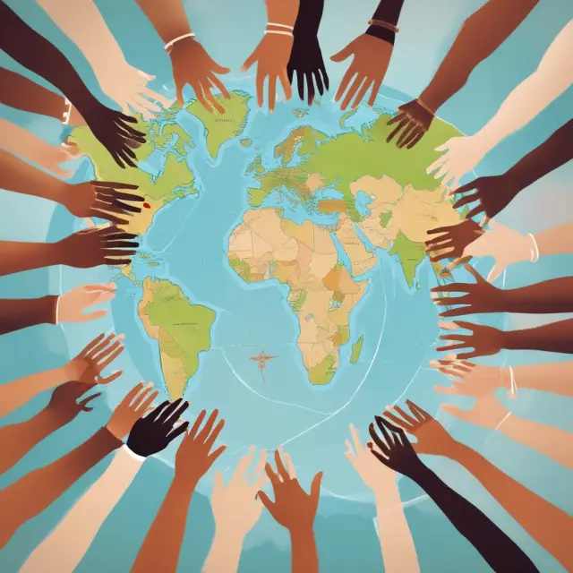 A collective of hands forming a globe, representing international organizations