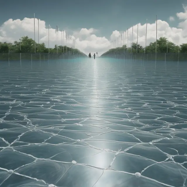 A glass bridge spanning over data turbulence, symbolizing the application of three-sigma limits in navigating complex and variable datasets.