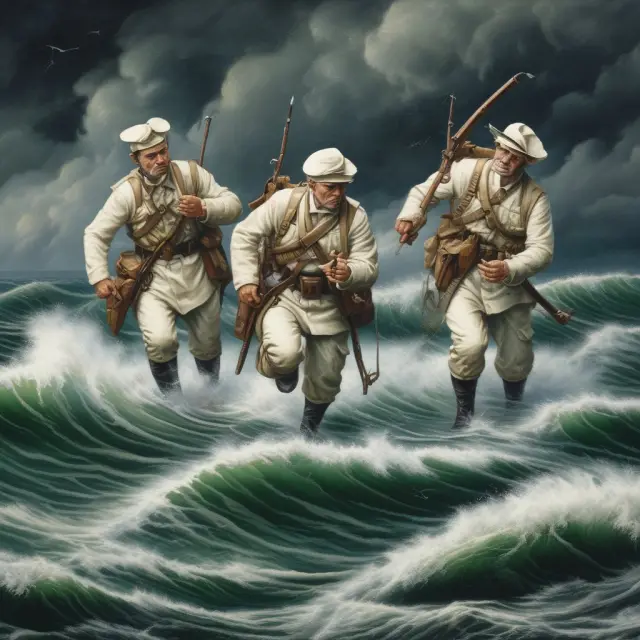 A three-candlestick bullish pattern amidst waves, illustrating potential risks of false signals in stock trading