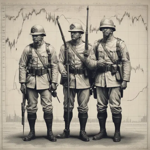 Three long-bodied candlesticks with white bodies symbolizing the three white soldiers bullish pattern on a financial chart