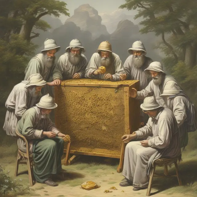 Members reaping benefits at a thrift, with honey pots filled with gold-like savings