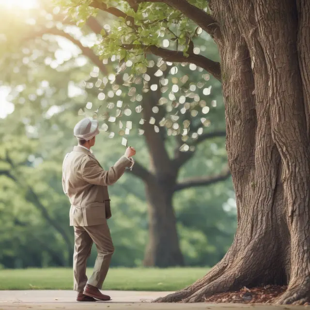 Employee adding coins to a growing TSP tree, symbolizing contributions to retirement