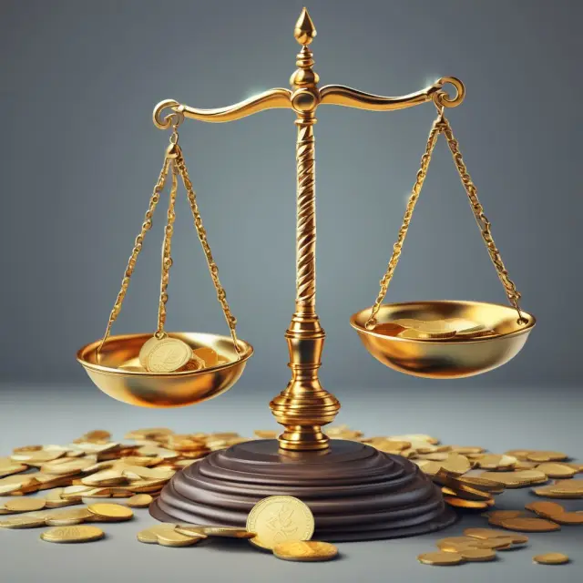 Golden scales filled with coins symbolizing TSP contributions and diverse investment funds flowing in, representing federal employees