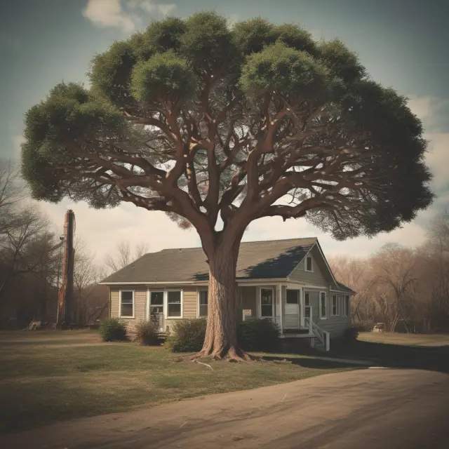 A tree with intertwining roots symbolizing Thrift Banks, providing stability and growth through home financing