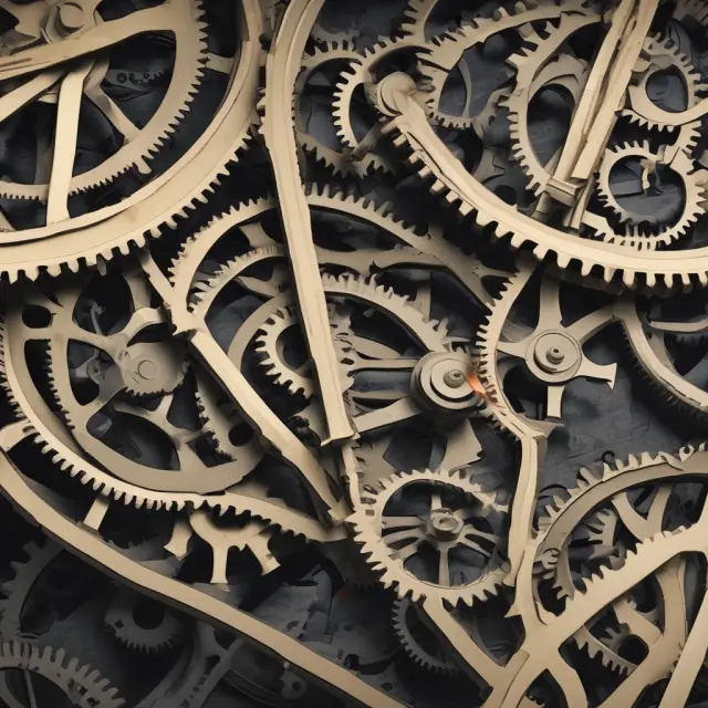 Two sets of gears with different rotation speeds represent Theoretical and Practical capacities on a clock face, showcasing the difference between ideal conditions and real-world constraints.