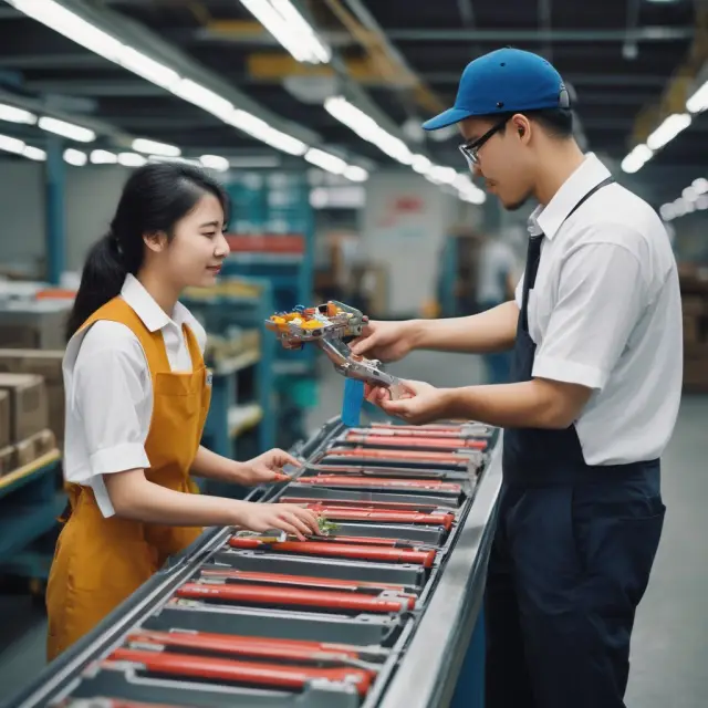 Factory worker receiving components from a supplier on a conveyor belt, demonstrating effective communication in the supply chain process
