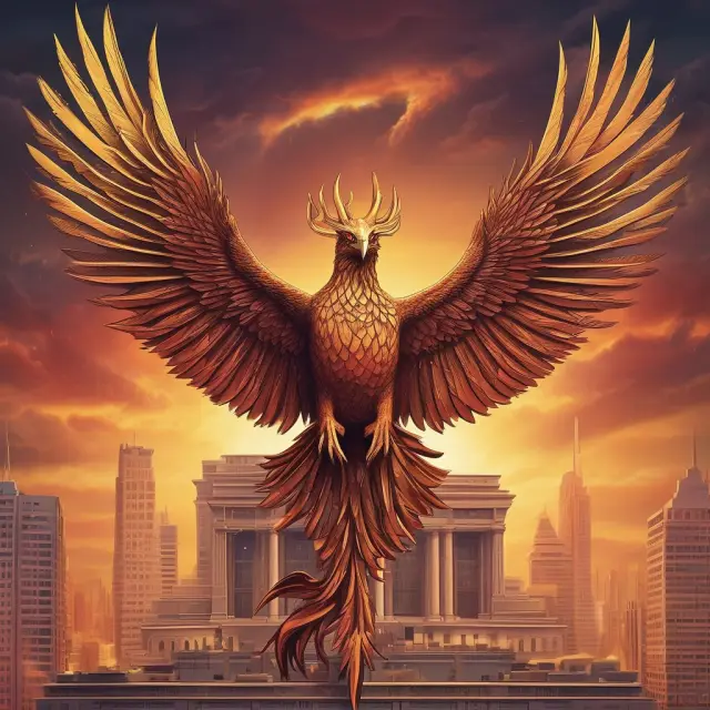 Phoenix rising from a pile of books representing acquisitions, signifying TIAA