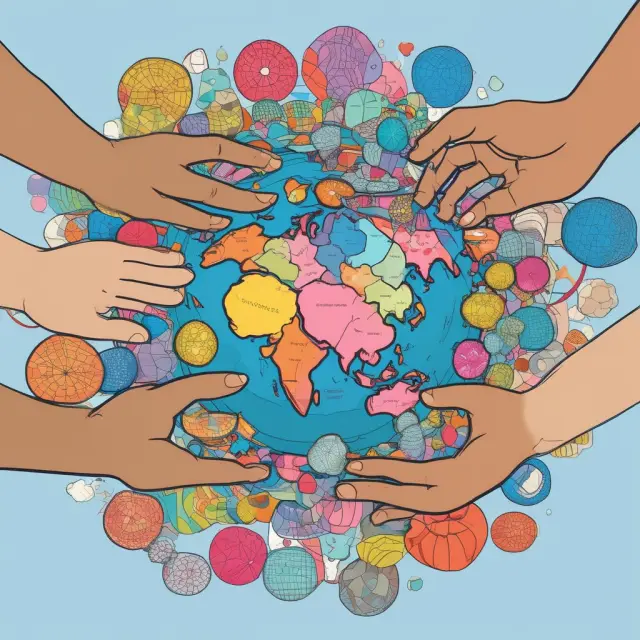 A collection of spheres, each representing a diverse economy, connected by a steadfast hand, illustrating TIAA