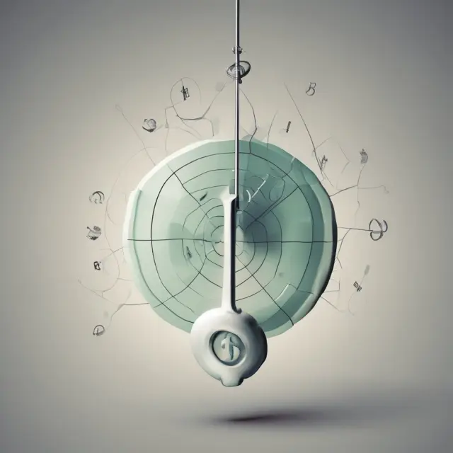 A pendulum swinging between two extremes with various financial symbols depicting tick sizes and their role in price changes