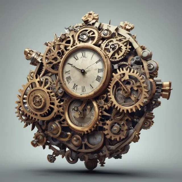 Clock gears transform into mini trading floors illustrating the tick concept in finance