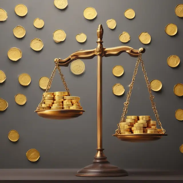 A golden scale weighing a bank against regulations, with Tier 1 common capital ratio coins representing financial stability
