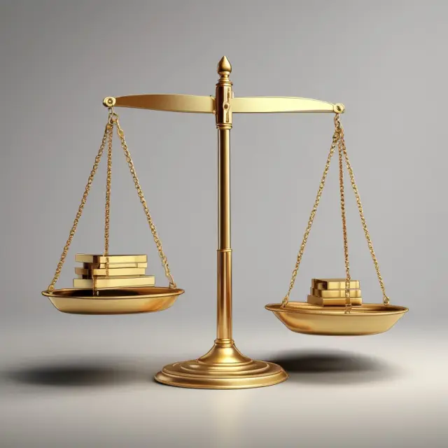 Gold scales balance three golden bars, symbolizing different banks