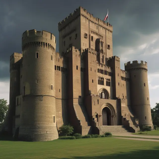 Sturdy fortress symbolizing the Basel Accords, built from international banking regulations that ensure financial stability through crises.