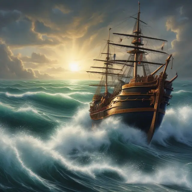 A serene anchor holding a ship steady against stormy seas of interconnected risk-weighted assets, symbolizing Tier 1 capital