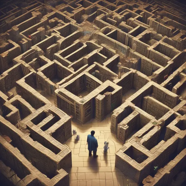 A labyrinthine library filled with books representing Tier 1 and Tier 2 capital components; a scholar navigates through the maze to gain understanding