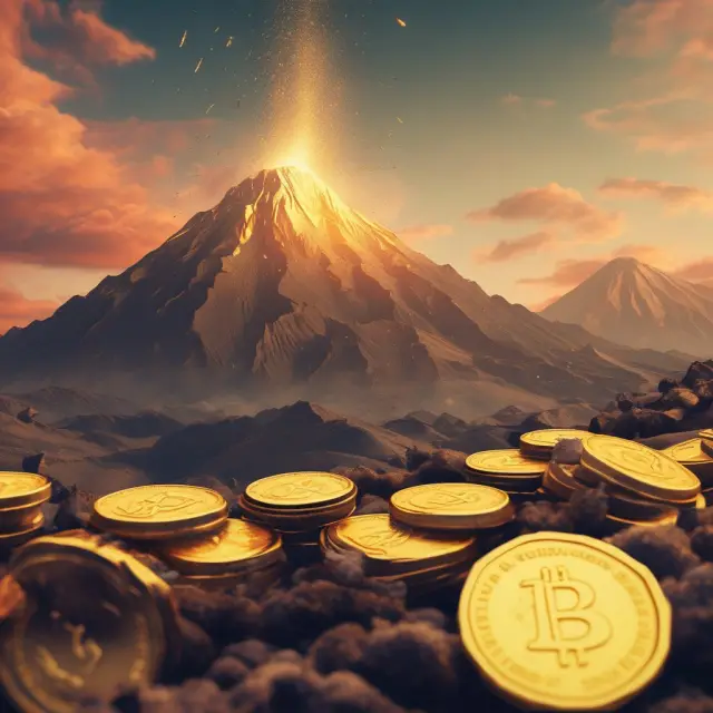 Gold coins accumulating on a volatile interest rate mountain, depicting central bank