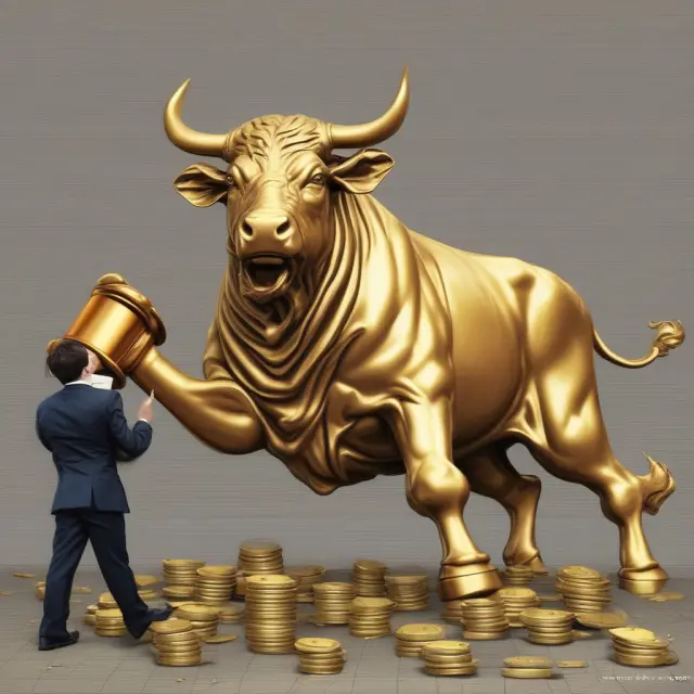 Golden gavel calming galloping economic bull, representing tight monetary policy