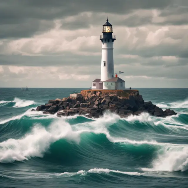 Image of a credit card offer comparison scene with TILA beacon shining over choppy sea, representing consumers finding stable footing among various offers