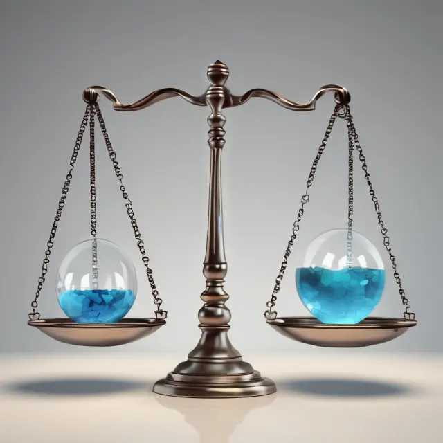 Scales with crystal ball (HPR) and hourglass (TWR), illustrating the importance of both metrics for investment analysis