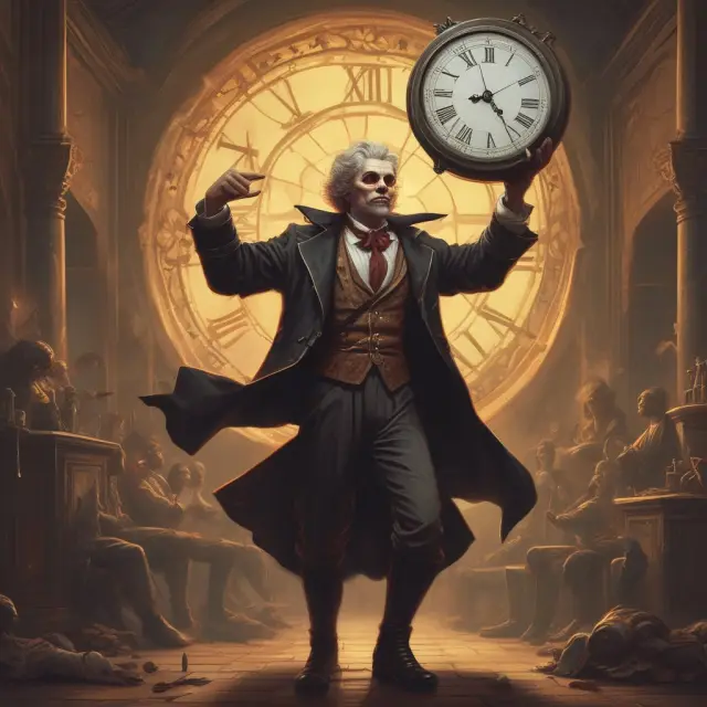 Option seller engaging with a clock pendulum to represent time decay