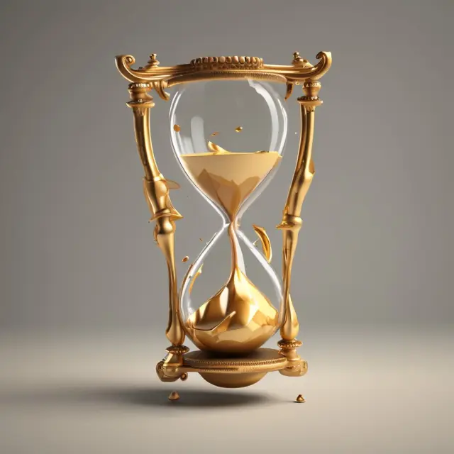 A golden hourglass filled with various options contracts representing time decay.
