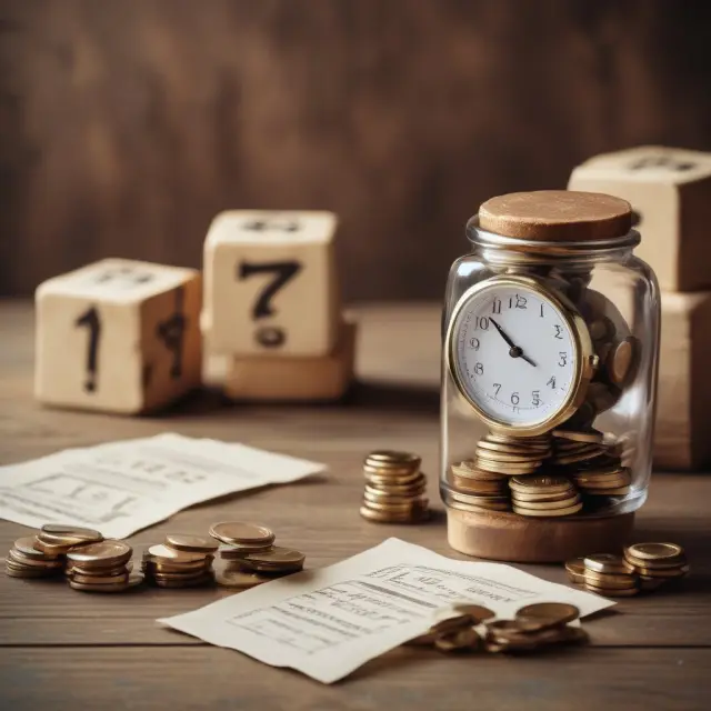 Golden question marks and a wooden table displaying time deposit rates, representing FAQs on retirement savings using time deposits