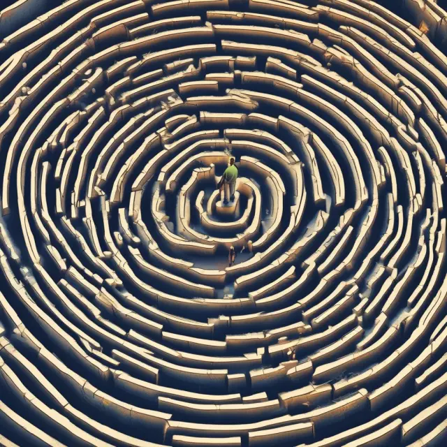 An investor bravely maneuvers through a labyrinth filled with diverse investment risks while keeping their eyes on various time horizons.