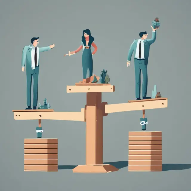 A balance beam illustrates four industries (tech, healthcare, finance, retail) with varying times-revenue multiples representing their growth potential
