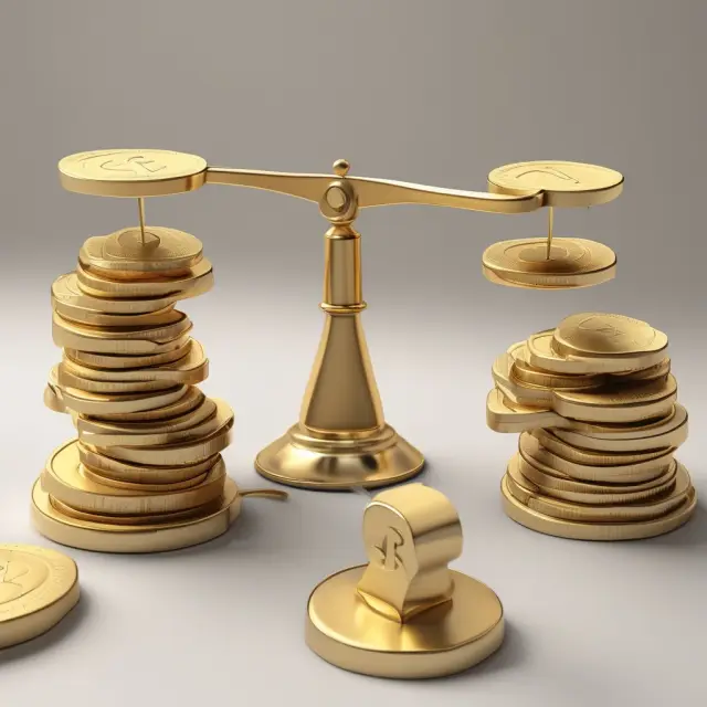 Golden scale with industry growth potential on one side and business value on the other, symbolizing Times-Revenue method for business valuation.