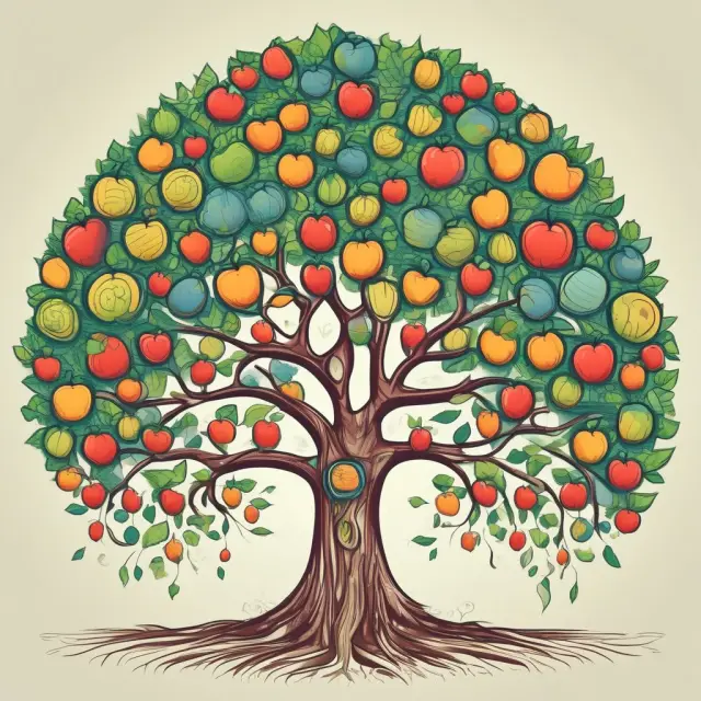A non-profit tree flourishes as its interconnected roots and branches yield revenue fruits