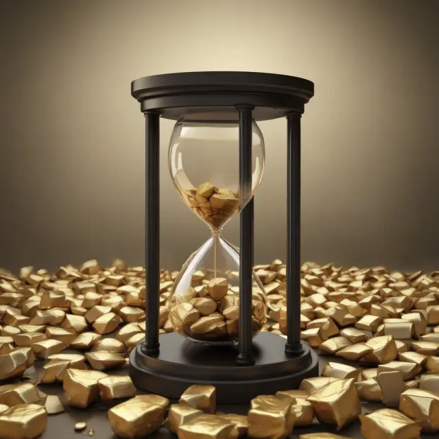 A golden hourglass filled with Tesla