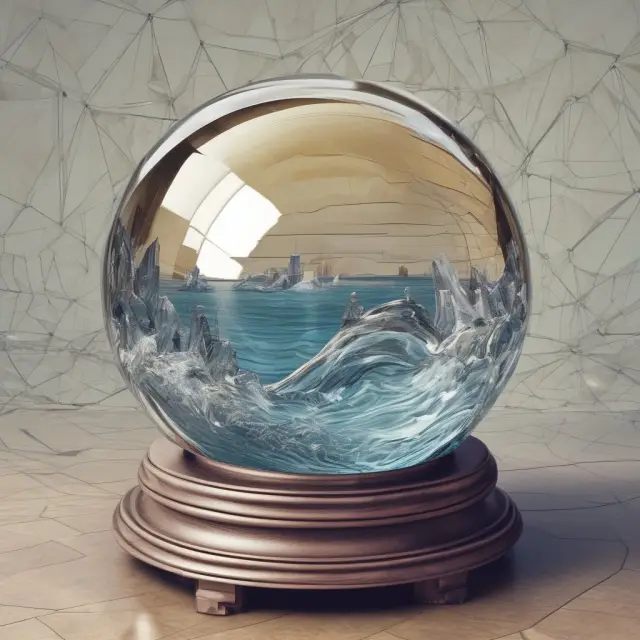 A crystal ball with technical analysis tools – moving averages and Bollinger bands – revealing trends and patterns within time series data