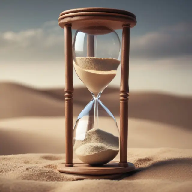 An hourglass filled with sand symbolizing option time value and its transformation from intrinsic to extrinsic value as the expiration date approaches.