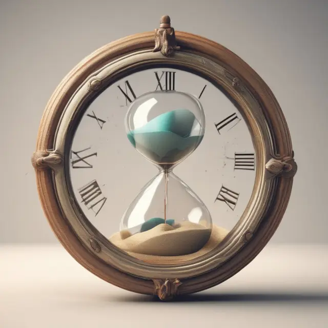 Clock with hourglass sands transforming into options, representing the relationship between time and option value.