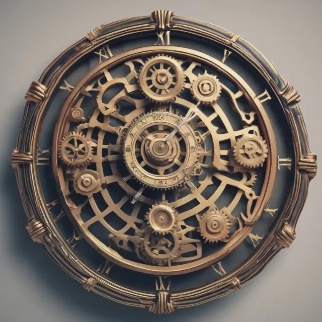 A clock with intricately entangled gears representing inflation