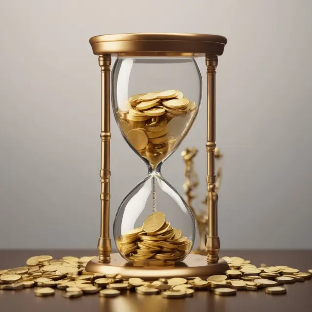 Golden coins falling through an hourglass, representing the importance of understanding time value of money calculations for financial decision making.