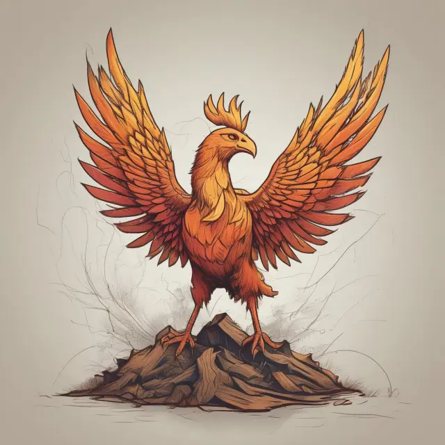 Phoenix emerging from financial charts with growing trees, illustrating the growth and resilience of timberland investments.
