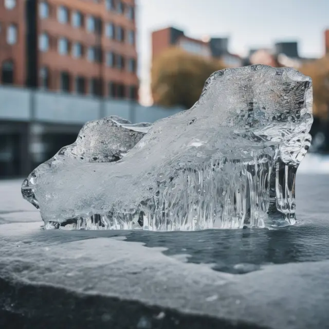 An intricately carved ice sculpture of cognitive biases melting beneath a warm spotlight, symbolizing the TINA effect