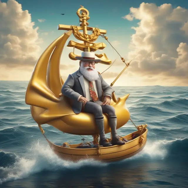 Golden retiree on a boat amidst TIPS, symbolizing retirement income from inflation-protected securities.