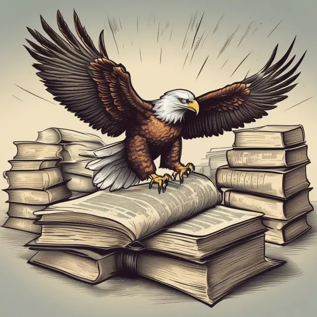 Eagle flying over open books symbolizing title search process
