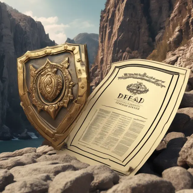 Golden shield safeguarding property deed from potential title issues, emphasizing the role of title insurance.