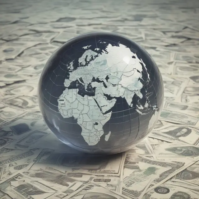 A crystal ball depicts global currencies with Tobin Tax decision affecting international markets and economies.