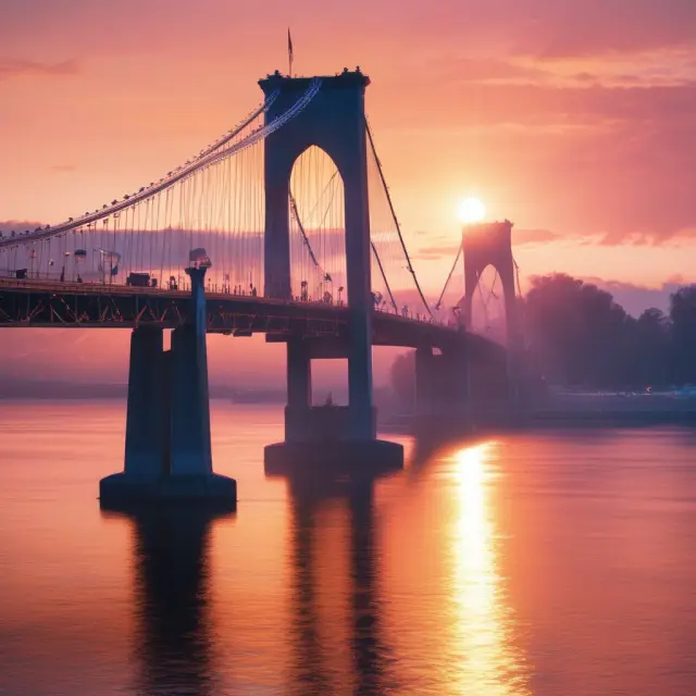A bridge made of interlinked currencies extending towards a bright tomorrow, representing the process of tom next transactions.